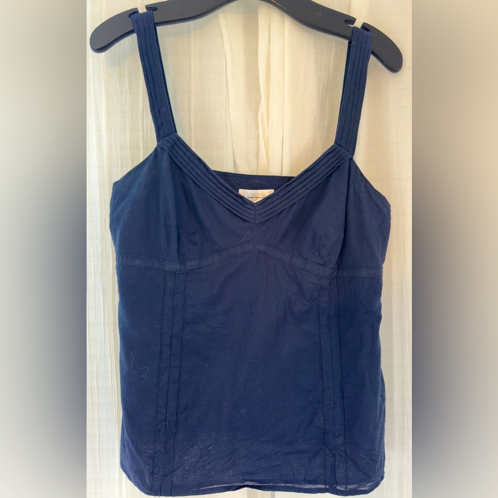 Ann Taylor Loft. Woven 100% Cotton Sleeveless Top. Empire Waist. Navy.